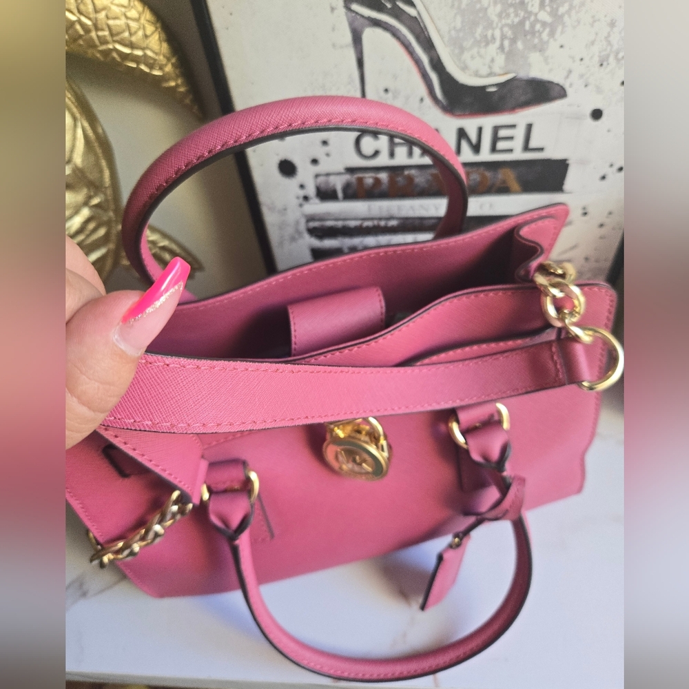 Michael Kors Leather Deep Red Mauve Hamilton Satchel Bag With The Strap EUC - Picture 9 of 15